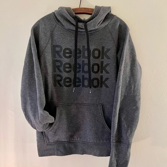 Reebok Sweaters - Gray Reebok Sport Logotype Hooded Cowl Neck Sweatshirt